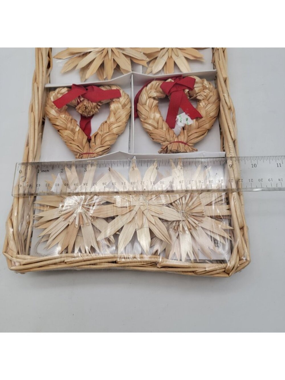 Ikea KOTTE 14 Straw Ornaments Set In Wicker Basket - NEW - Picture 7 of 7